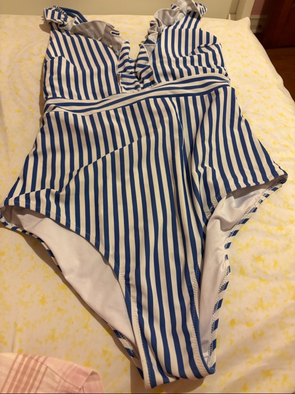 Women Blue and White Striped One-Piece Swimsuit
